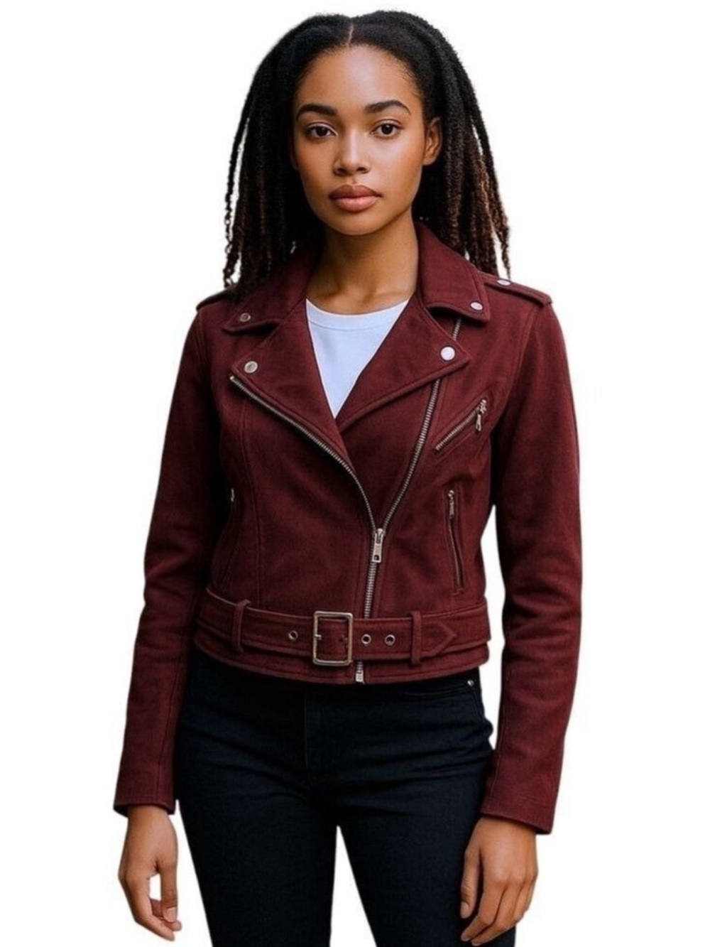 Suede Cropped Moto Jacket Women’s Size Medium (Fits like a Small) Maroon